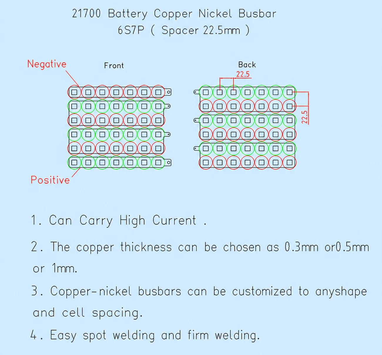 Wellgo Drone Battery Accessories,6S7P Copper Nickel Strips Suitable for 21700 UAV Lithium Battery Packs