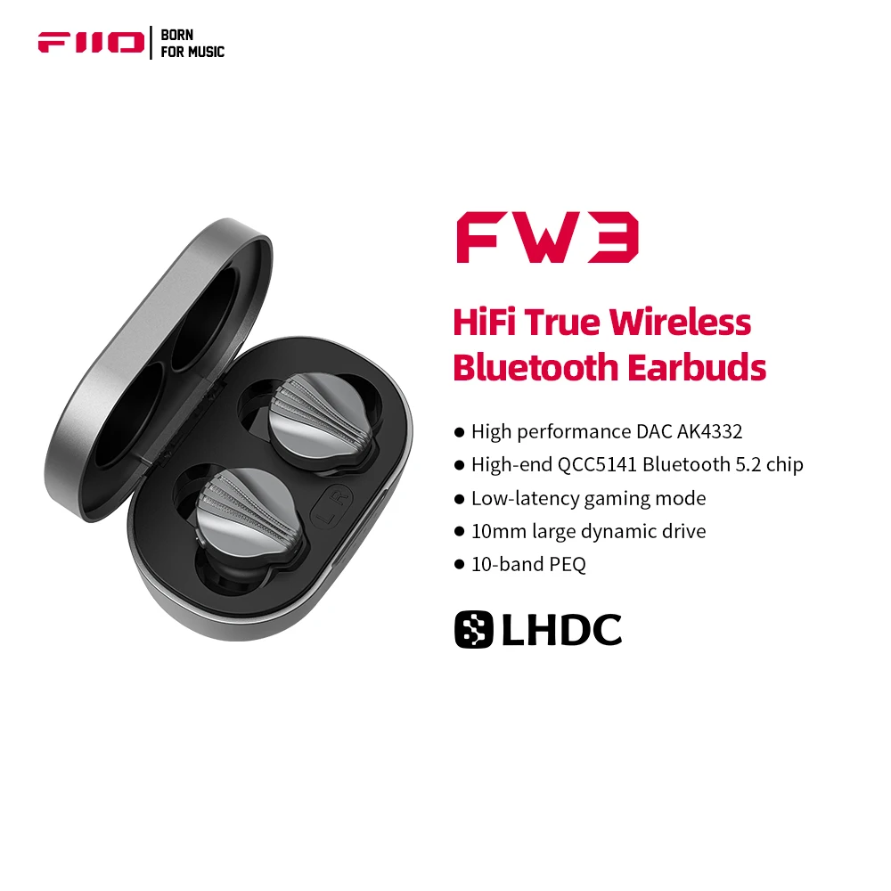 FiiO FW3 LDAC True Wireless Earbuds 10mm Drivers with lush vocals/Bass Bluetooth 5.2 21H Custom PEQ