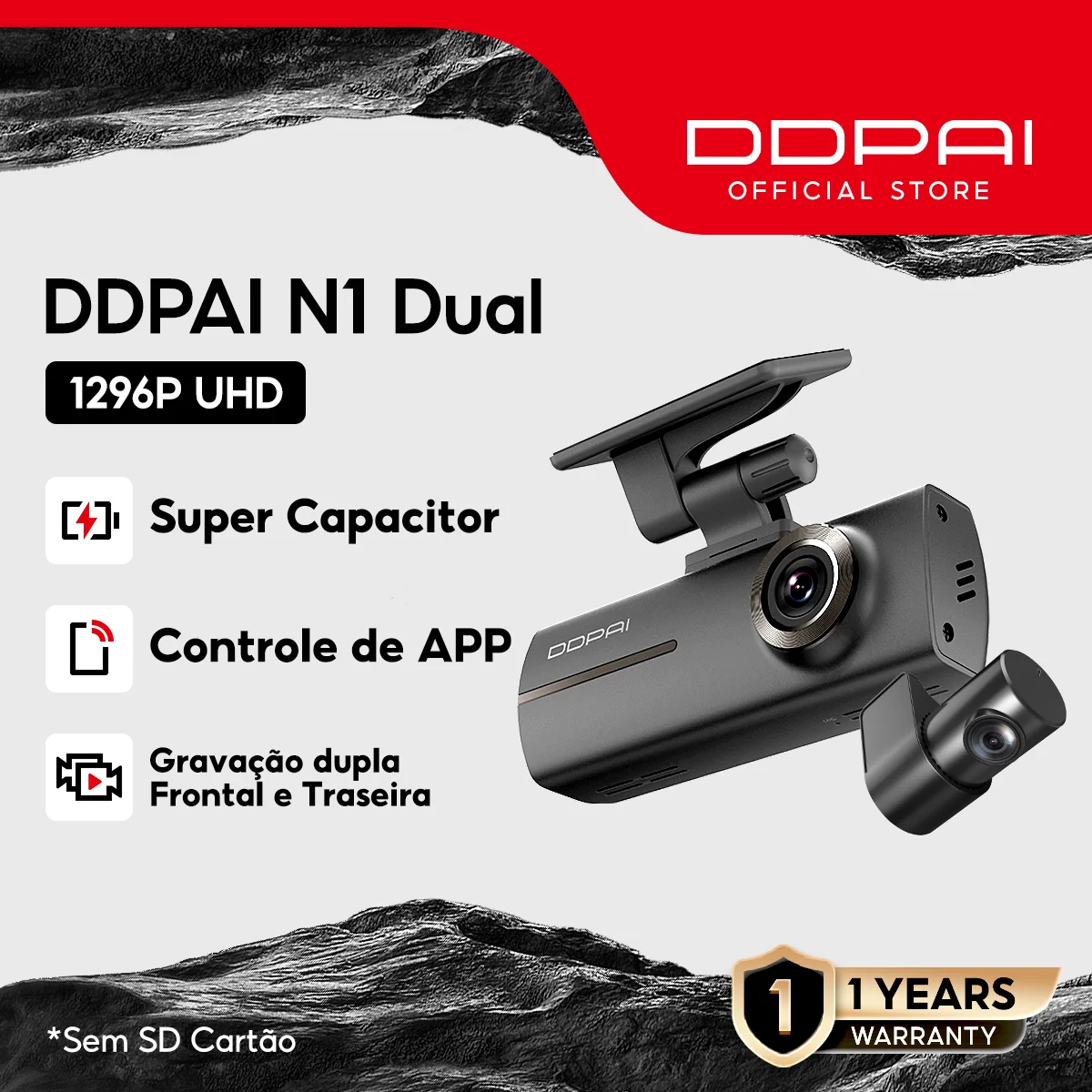 DDPAI  N1 Dual Câmera veicular 1296P Full View HD 135° Visão noturna 24 horas Monitor de estacionamento Controle de APP