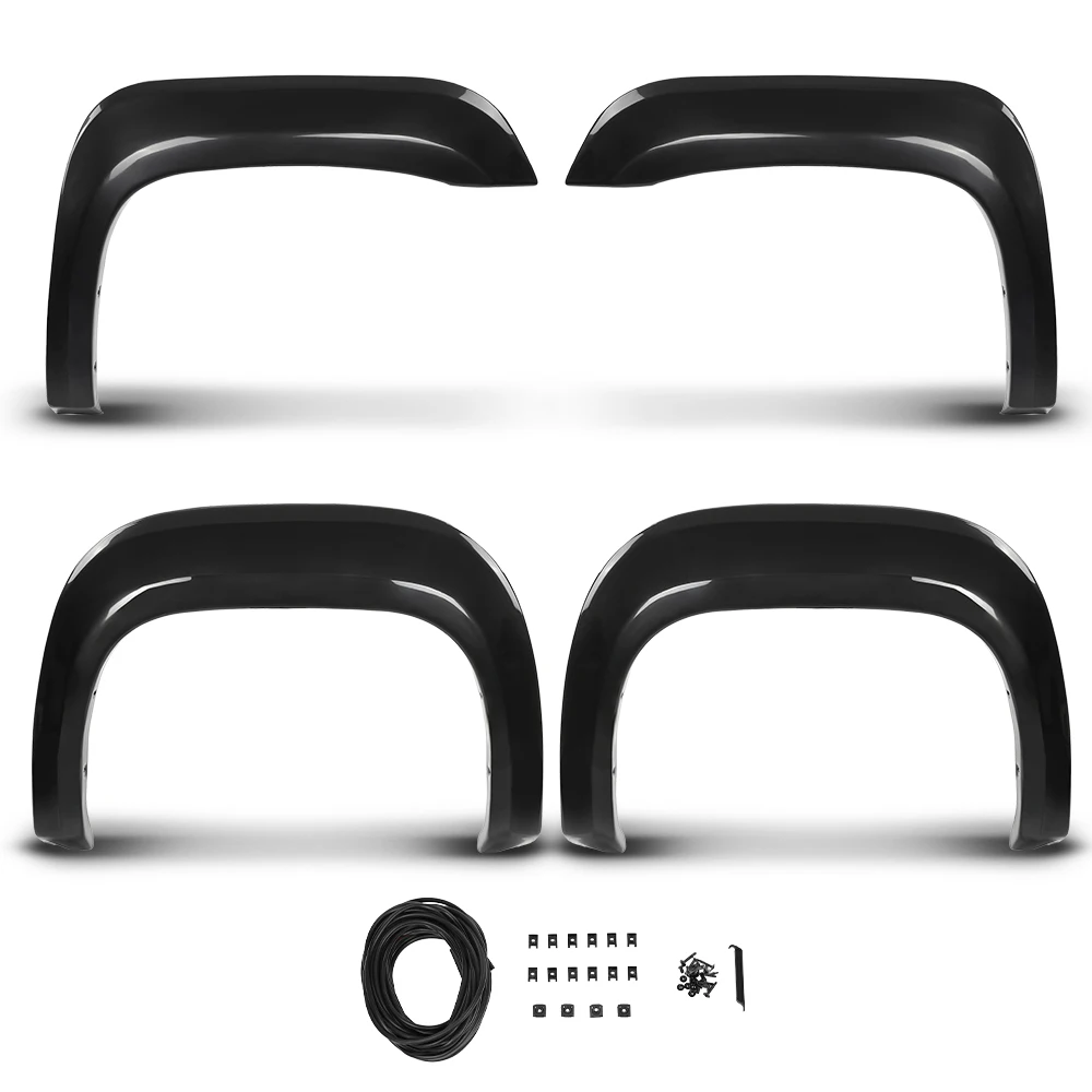 4-Piece Set of Wheel Mudguards, Factory Style, Suitable for 2007-2013 Gmc Sierra 1500 Short Bed Model, Made of Abs Material, Easy to Install