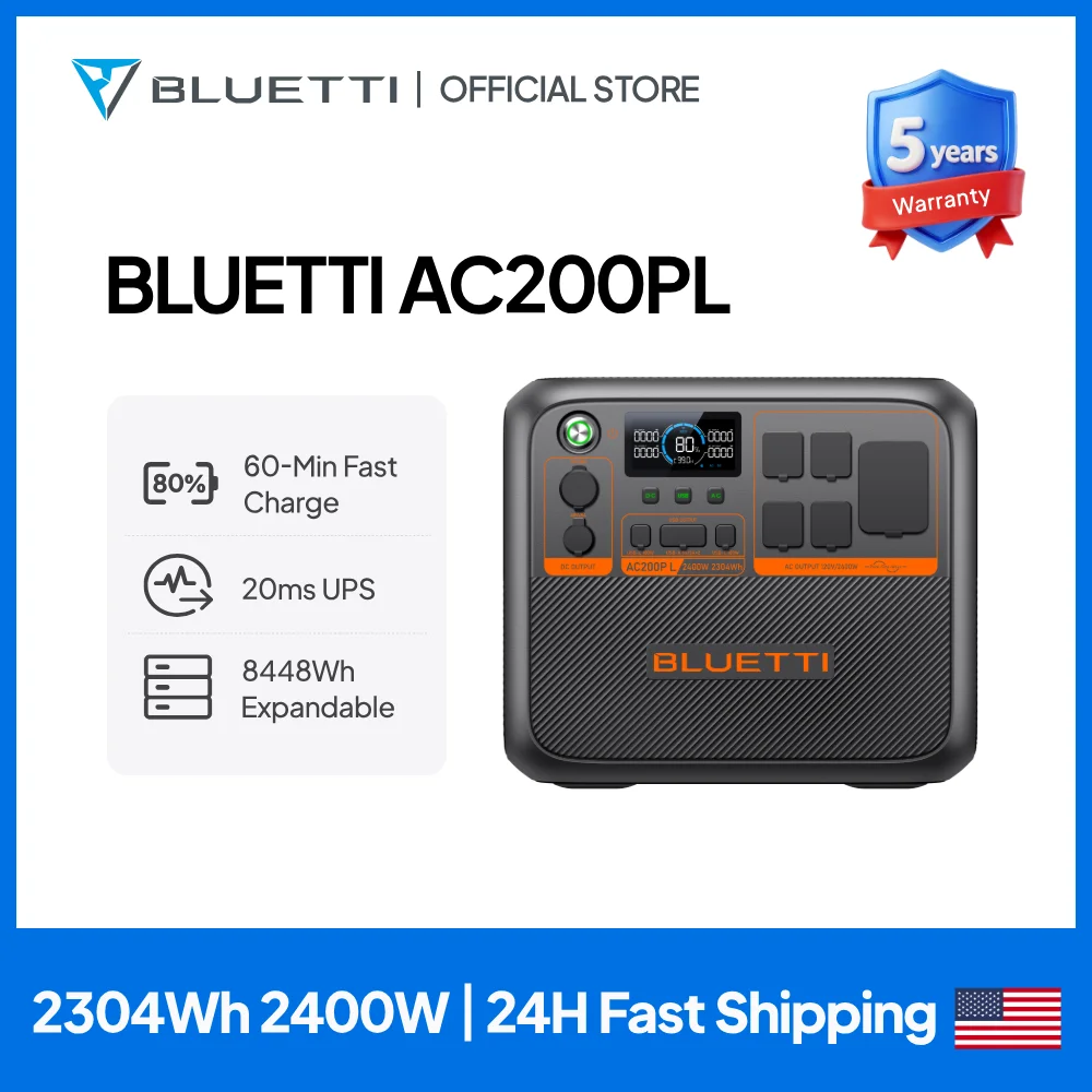 

Портативная электростанция BLUETTI AC200PL | Компактный легкий аварийный генератор 2400 Вт, 2304 Втч с несколькими портами для использования на открытом воздухе