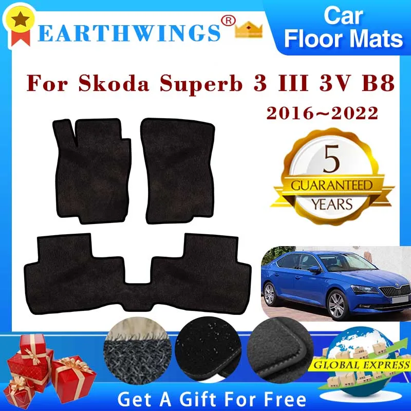 Car Floor Mats For Skoda Superb 3 III 3V B8 2021 2020 2016~2022 Foot Pads Carpets Rugs Panel Cover Auto Interior Accessories