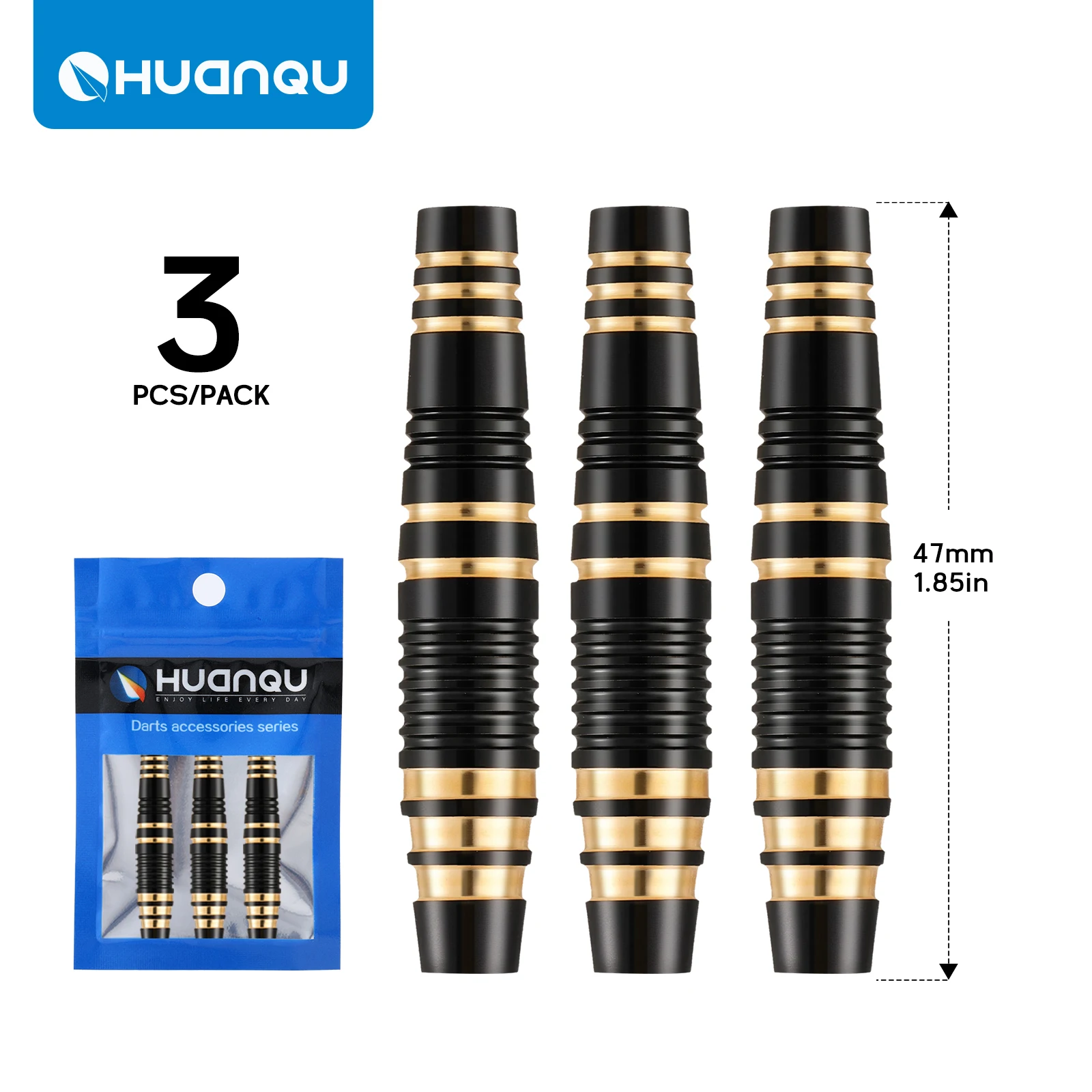 Huanqu 3-Pack 16g Copper Dart Barrel Replacement Parts, Total Length 47mm, Standard 2Ba Thread, Suitable for Soft Tip Darts and Steel Tip Darts, Dart Accessories