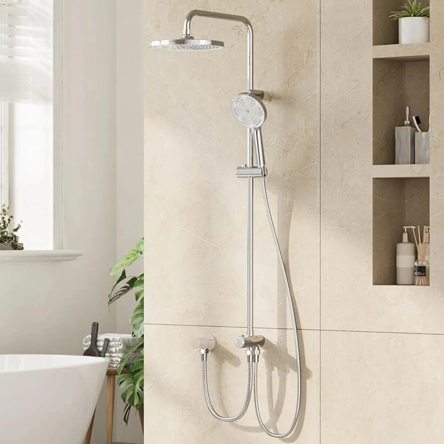Badkamer Douchesysteem Set Roestvrijstalen Douches Kraan met Plank Regenval Warm Koud Water Mengkraan Houvast Douchekraan - afbeelding 2