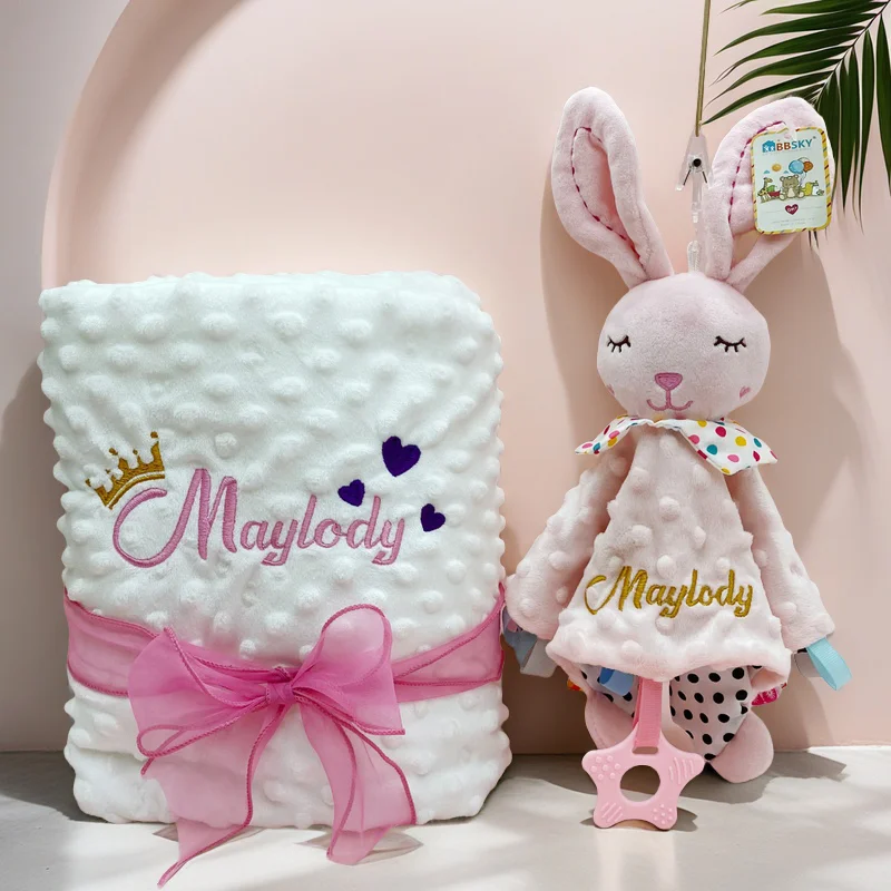 カスタムネームベビーブランケットセット-2枚組-パターン入りパーソナライズスワドル-ストローラーベッド-ベビーベッドブランケットとコンフォーター-ベビーシャワーギフト用