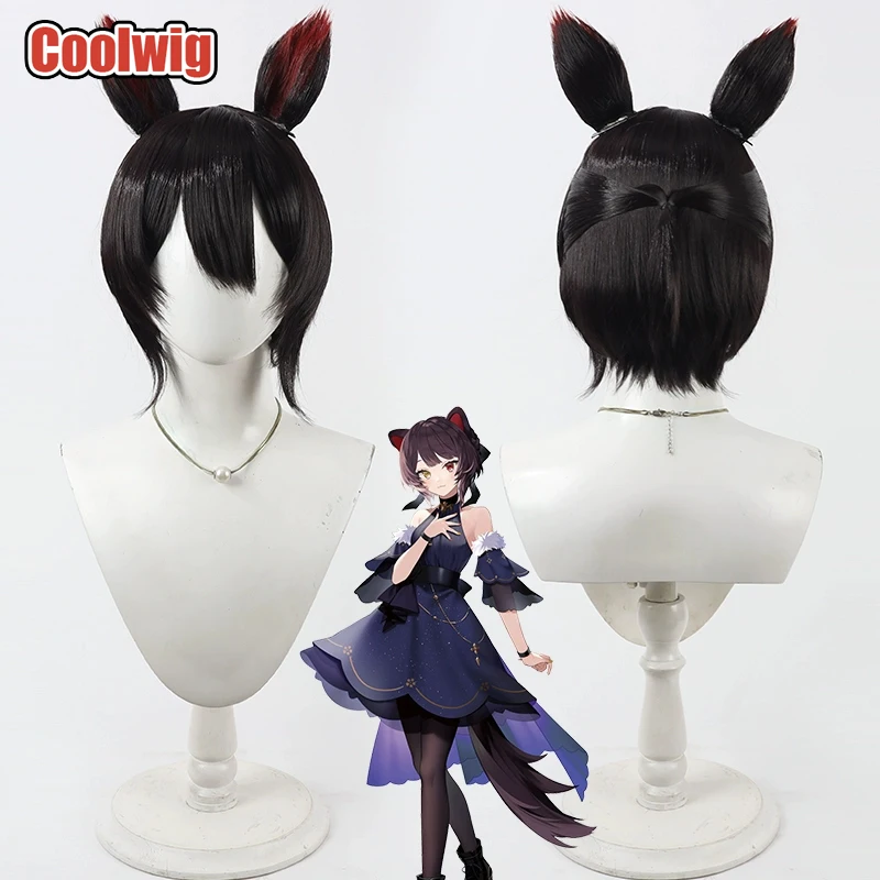 Coolwig Synthetic Hair Inui Toko Cosplay Wigs Virtual YouTuber Inui Toko 30cm Short Dark Brown Mixed Red Wig Heat Resistant