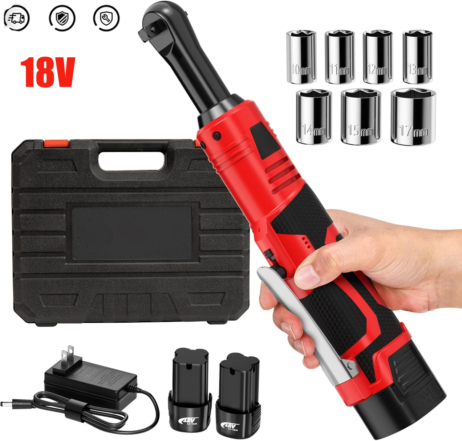 Chiave elettrica a angolo retto senza fili 18V 3000 giri/min Chiave a cricchetto da 3/8 pollici Dado di smontaggio Strumento di manutenzione dell'auto con luci a LED