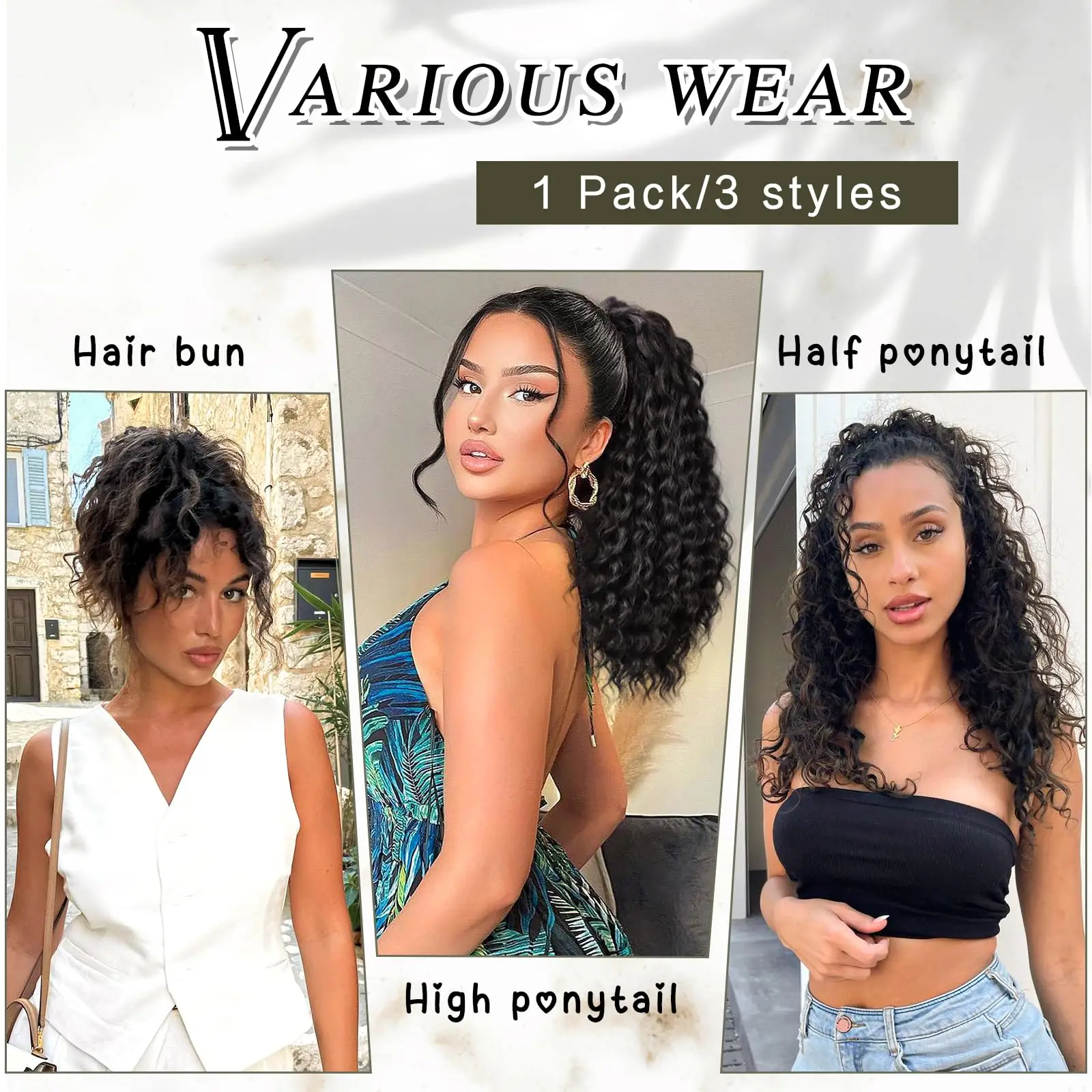 포니테일 인모 연장 딥 웨이브 인모 드로스트링 포니테일 # 여성용 1B 내추럴 블랙 포니테일 인모 헤어 익스텐션