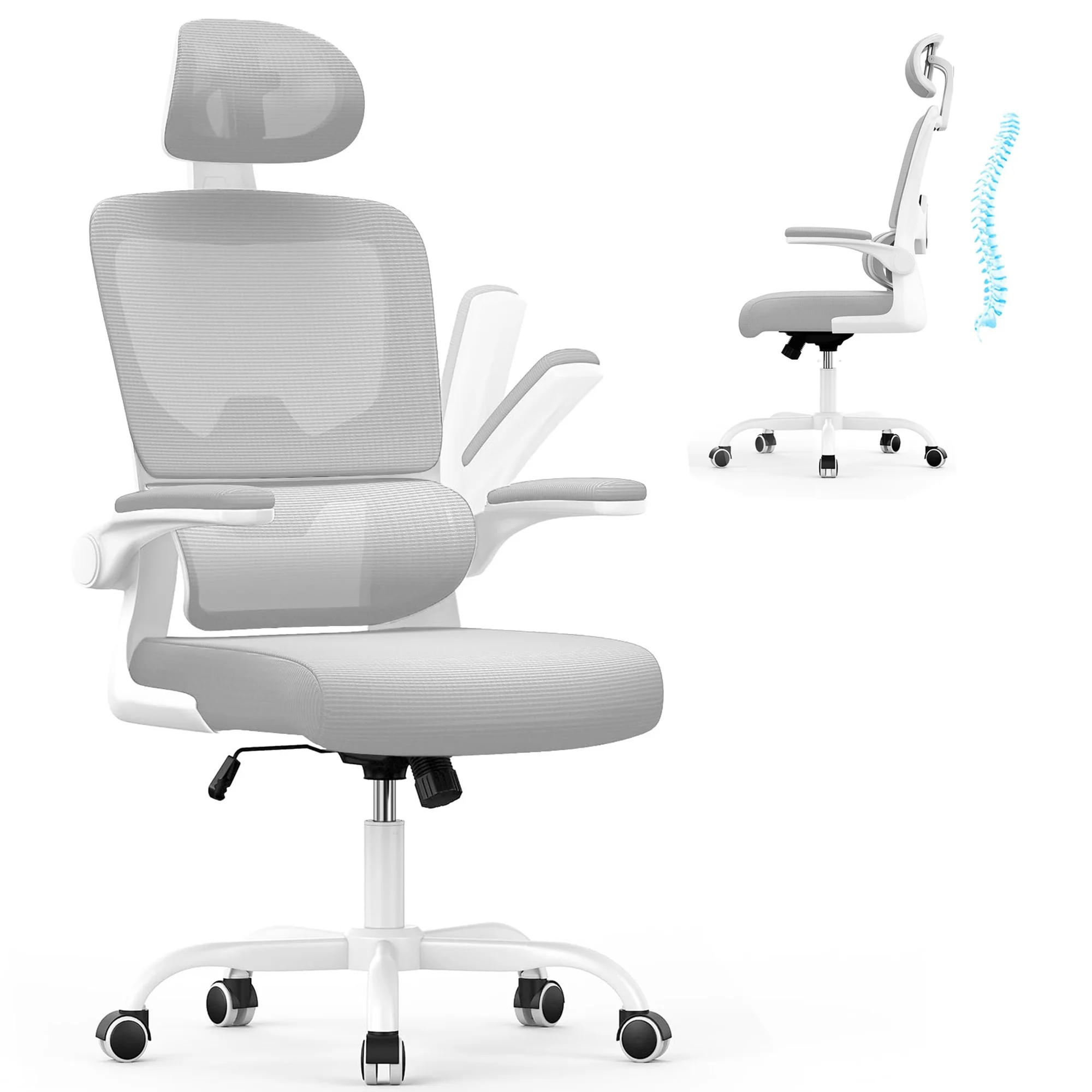 Chaise de bureau ergonomique GartistGo avec support lombaire, chaise de bureau à domicile, chaise d'ordinateur avec appui-tête réglable et accoudoirs rabattables