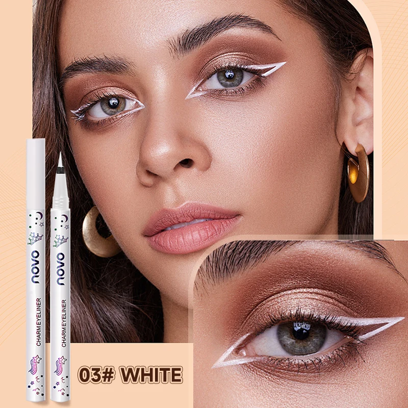 محدد عيون سائل بـ 8 ألوان - فرشاة فائقة الدقة، مقاومة للتلطخ، مقاومة للماء تدوم طويلاً، سريعة الجفاف، تصميم فني للعين #4