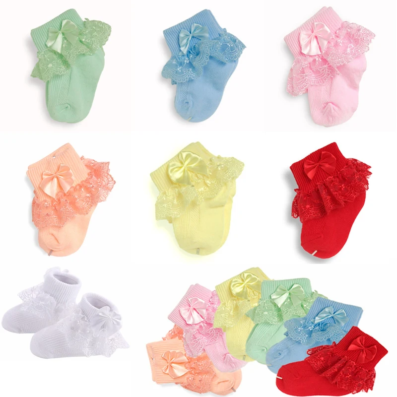 4Pair/lot New lace bow short socks newborn baby socks