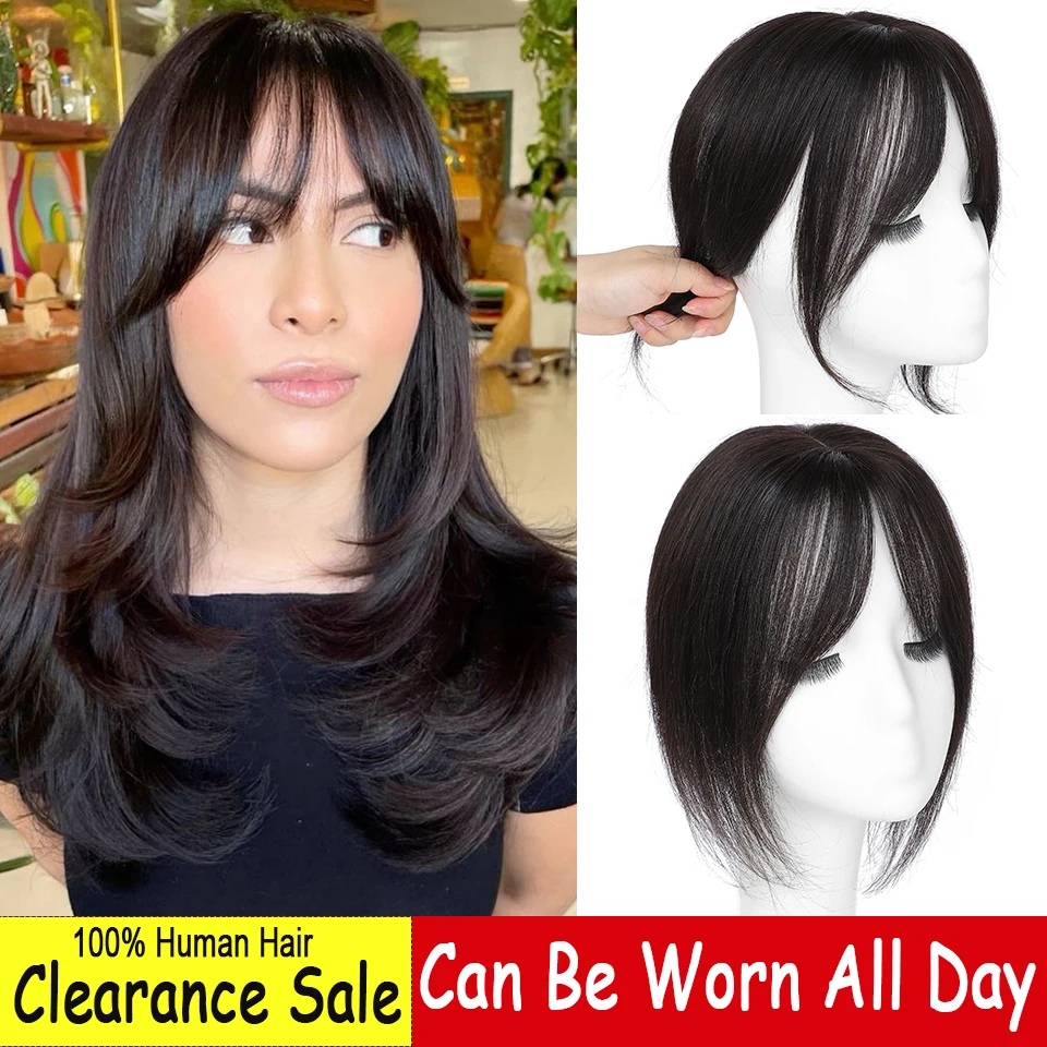 Dazzeal 100% Remy Human Hair Toppers With Bangs Black Brown Topper Human Hair Pieces For Women Thin Hair Silk Base Clip in Top