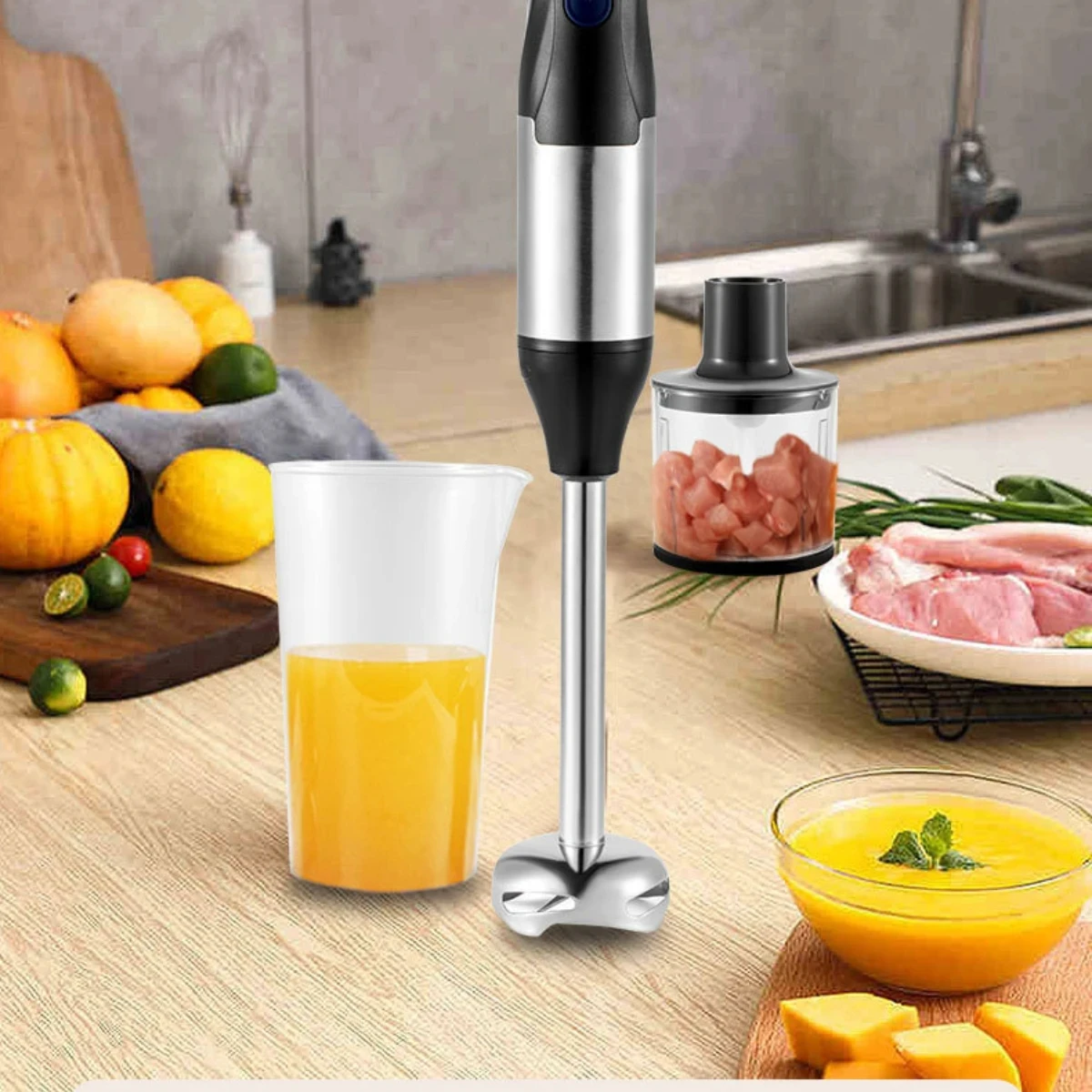 5-in-1 Stabmixer, 1500W Mixer mit 304 Edelstahlklinge, Küchenmaschine, für Smoothies, Pürees und Babynahrung
