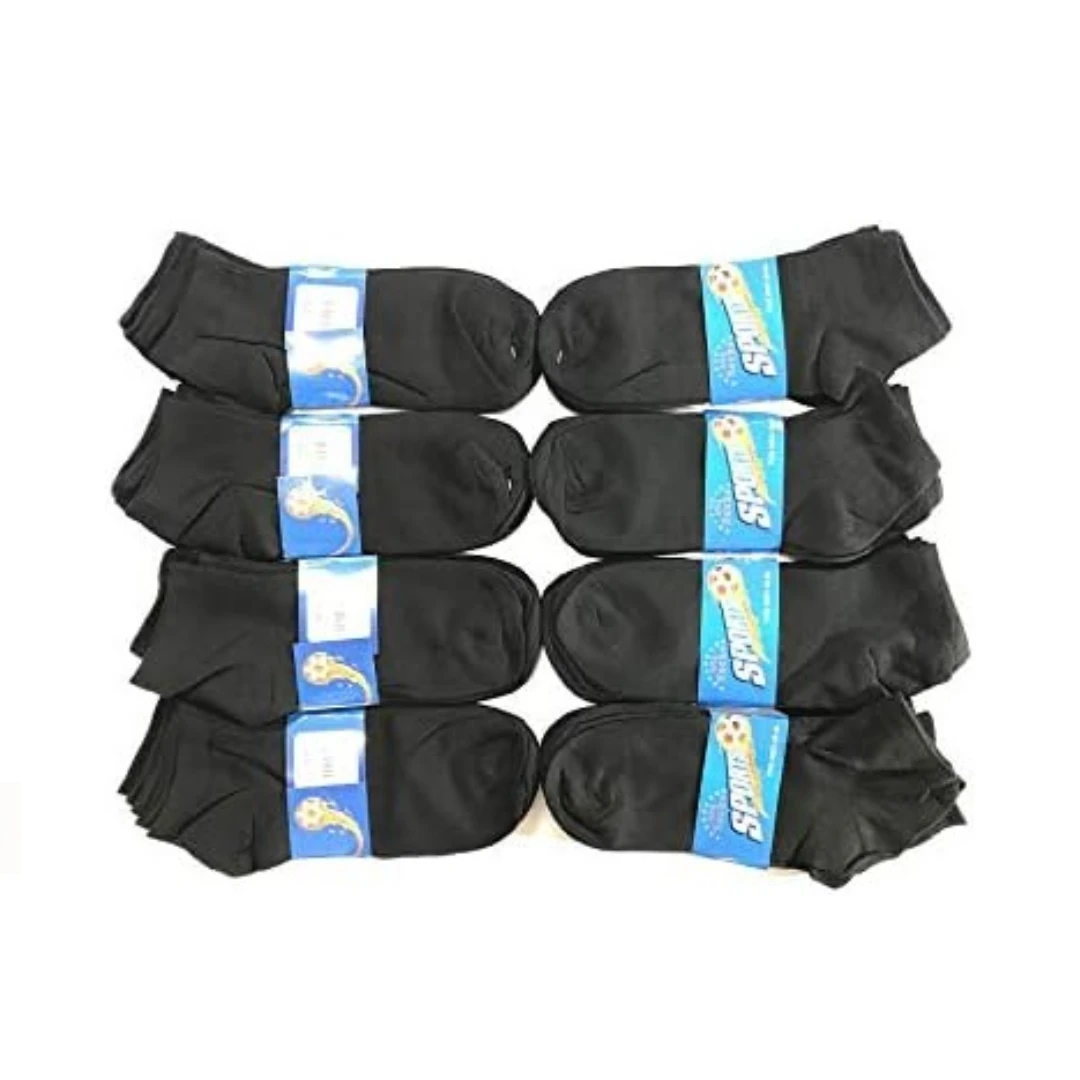 Black Unisex Low Half Cotton Kit 12 Pair Socks