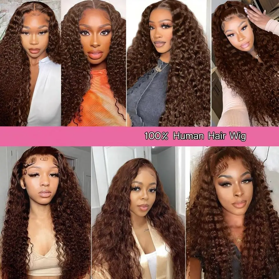 Wiggogo Chocolate Brown Curly Lace Front Wig 100% Human Hair Pre Plucked Deep Wave Hd Transparent Lace Frontal Wig Brazilian Wig image 5
