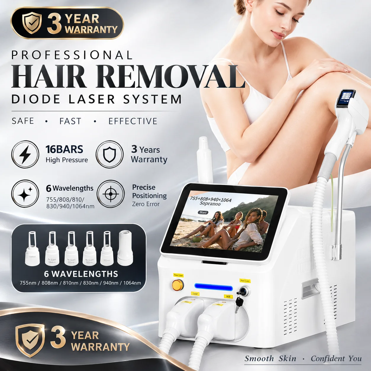 2In1 FAC LCD Diode Laser Epilator 6 Wavelength Painless Hair Removal Machine Picosecond Wash Brow Tattoo Skin Rejuvenation