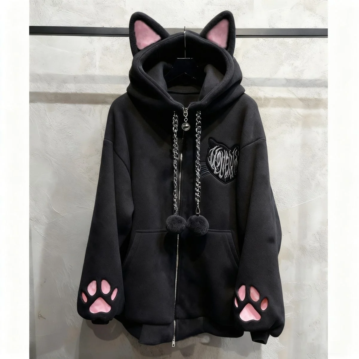 Dicke Damenjacken mit Niedlichen Katzenohren-Kapuzen, Langarm Punk-Oberbekleidung, Modische Lässige Warme Mäntel 2025 Ropa Mujer Japanische Y2k Tops