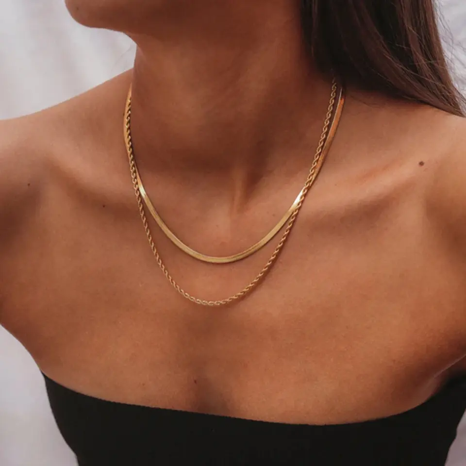 Gold snake chain choker necklace