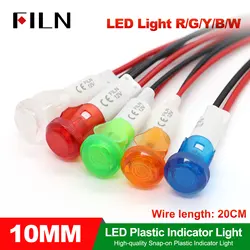 FILN 10mm mounting hole diameter red yellow green blue white plastic 12v pilot lamp with 20cm cable