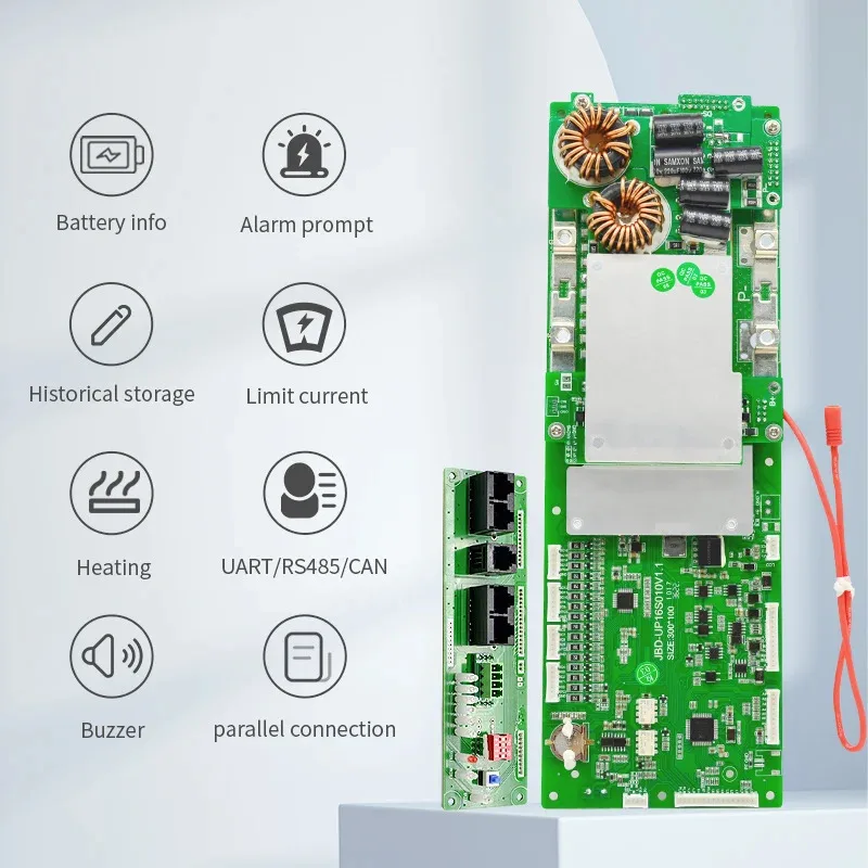 JIABAIDA 스마트 홈 에너지 저장 리튬 이온 LiFePO4 16S 48V BMS 100A 150A 200A UART CAN RS485 통신 인버터 BMS LCD JBD