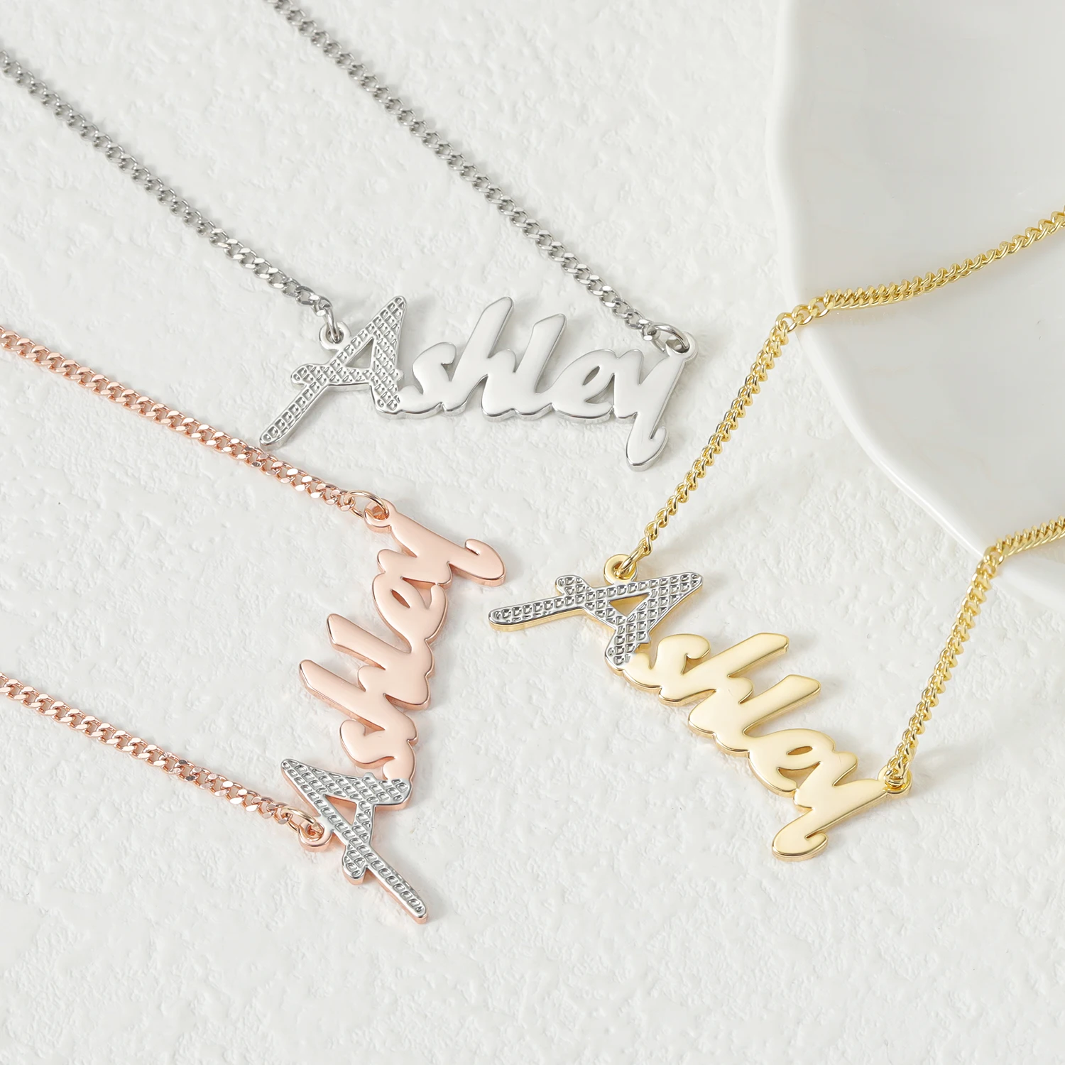 Stainless Steel Corroded Initial Name Necklace Personalized Custom Initial Two-color Name Necklace CubanChain Women Jewelry Gift