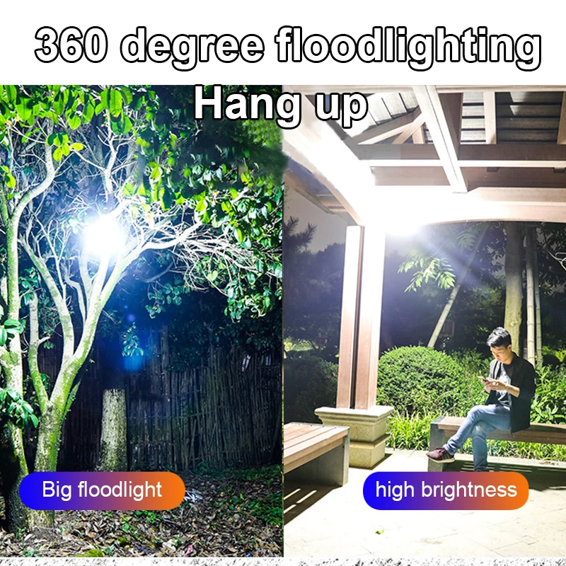 1500W Solar LED Camping Light Tent Lamp USB Rechargeable Bulb Portable Lanterns Hang Flashlight Emergency Repairing SensingLight