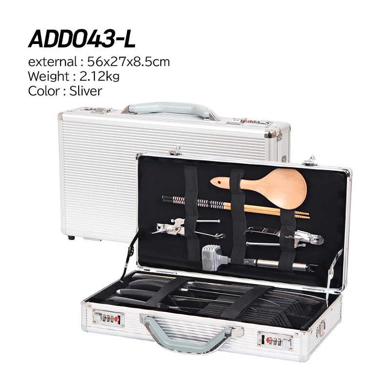 ADD043-SILVER-LARGE 56x27x8.5cm Knife Case Cooking Bag Knife Storage Cookware Knife Storage Bag Aluminum Knife Case