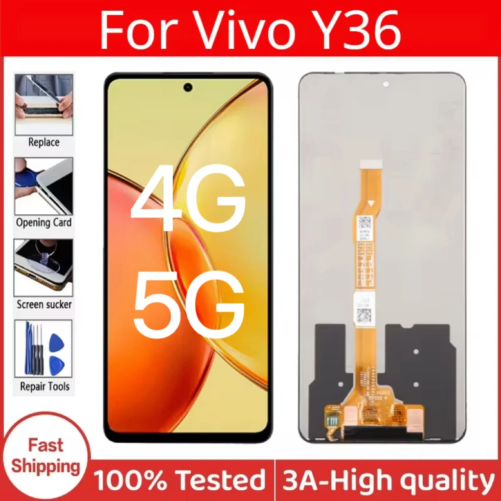 

6.64''NEW Original For Vivo Y36 4G 5G V2248 V2247 LCD Display Touch Screen Digitizer Assembly Parts Replacement / Frame