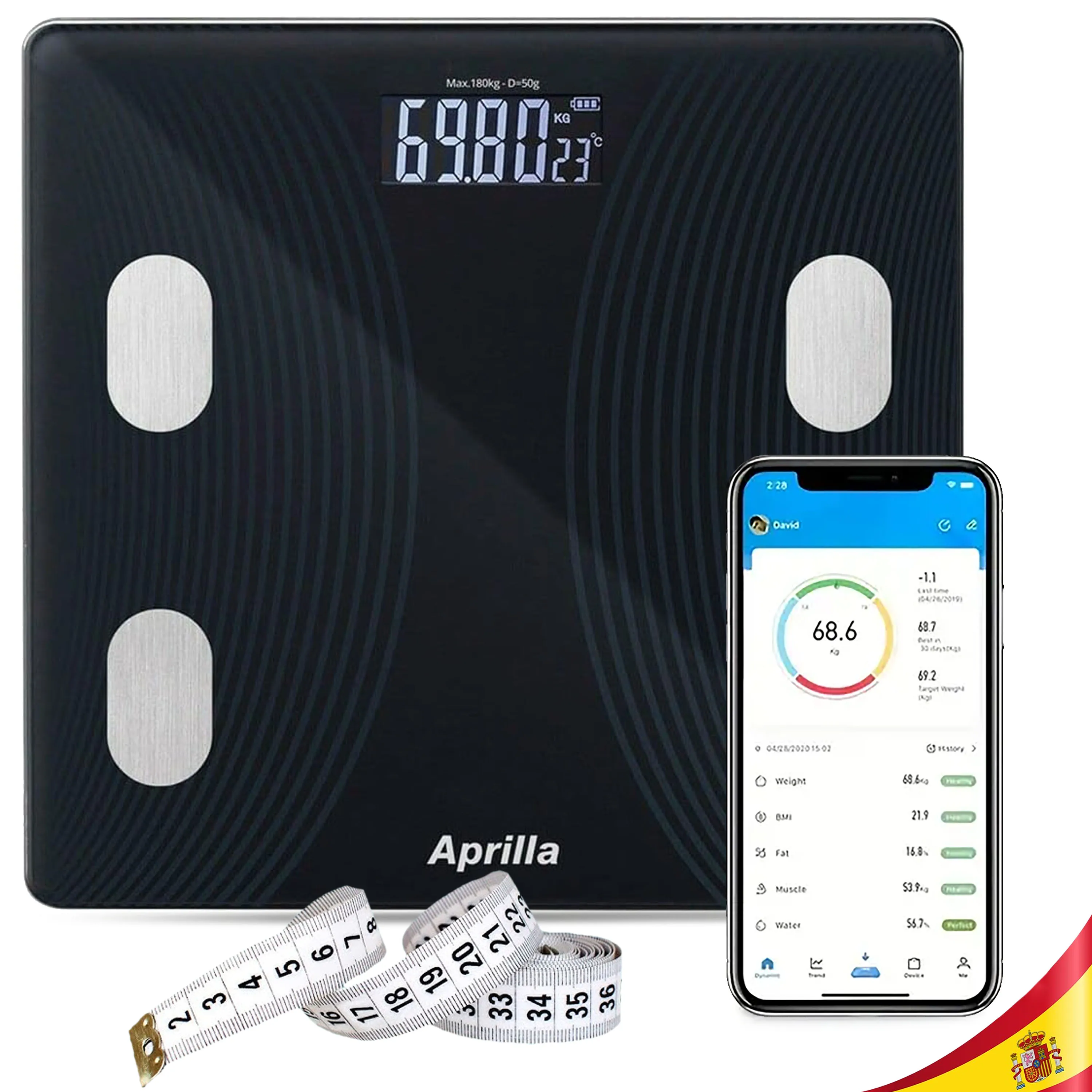 بلوتوث Analisis بناء جسم السيارة الكهربائية مع شاشات الكريستال السائل ، بطارية قابلة لإعادة الشحن ، BMI ، حارق الدهون ،