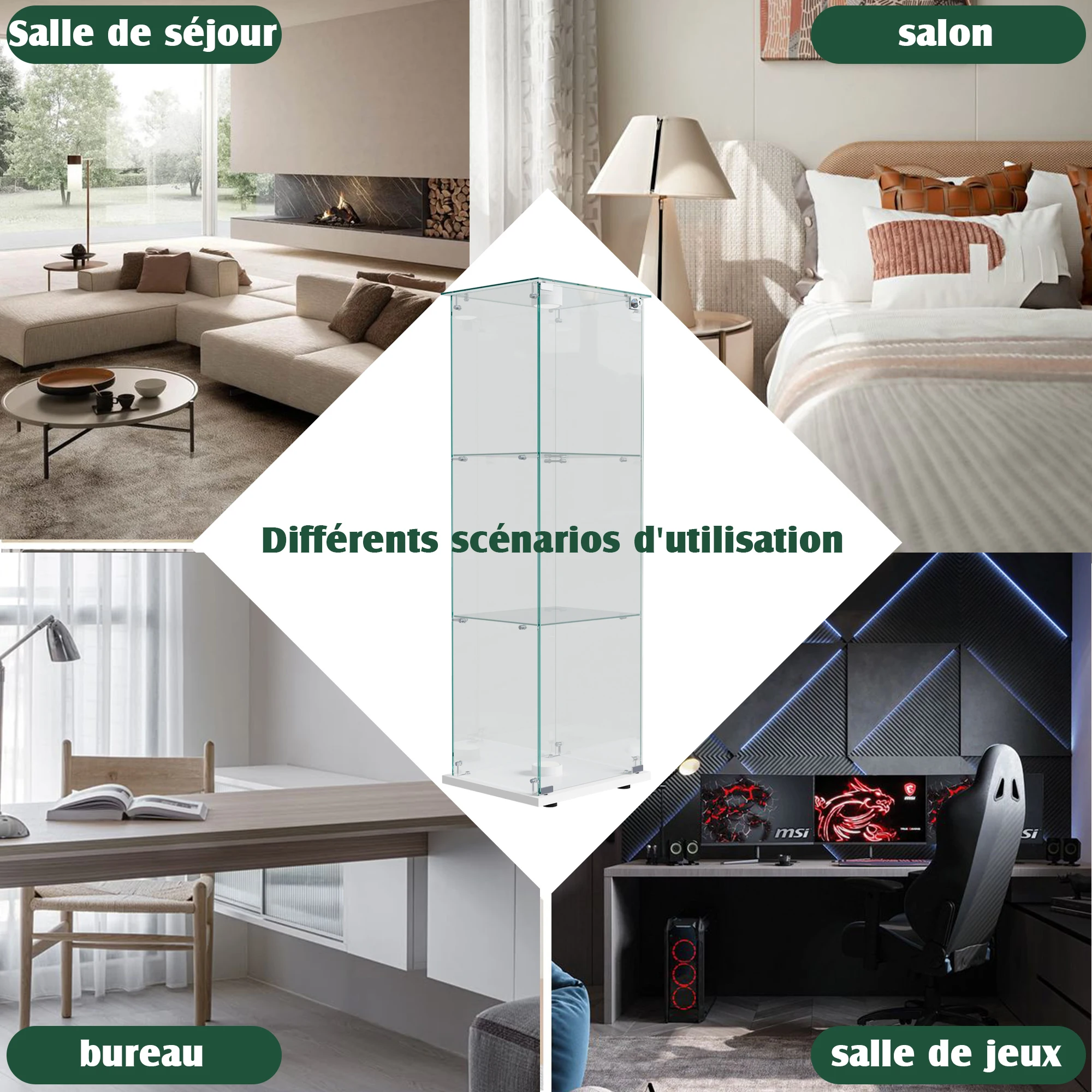 عرض النظارات باب واحد مع 3 أرفف و LED، خزانة نظارات بقفل، نوافذ أثاث غرفة المعيشة، غرفة النوم، #6