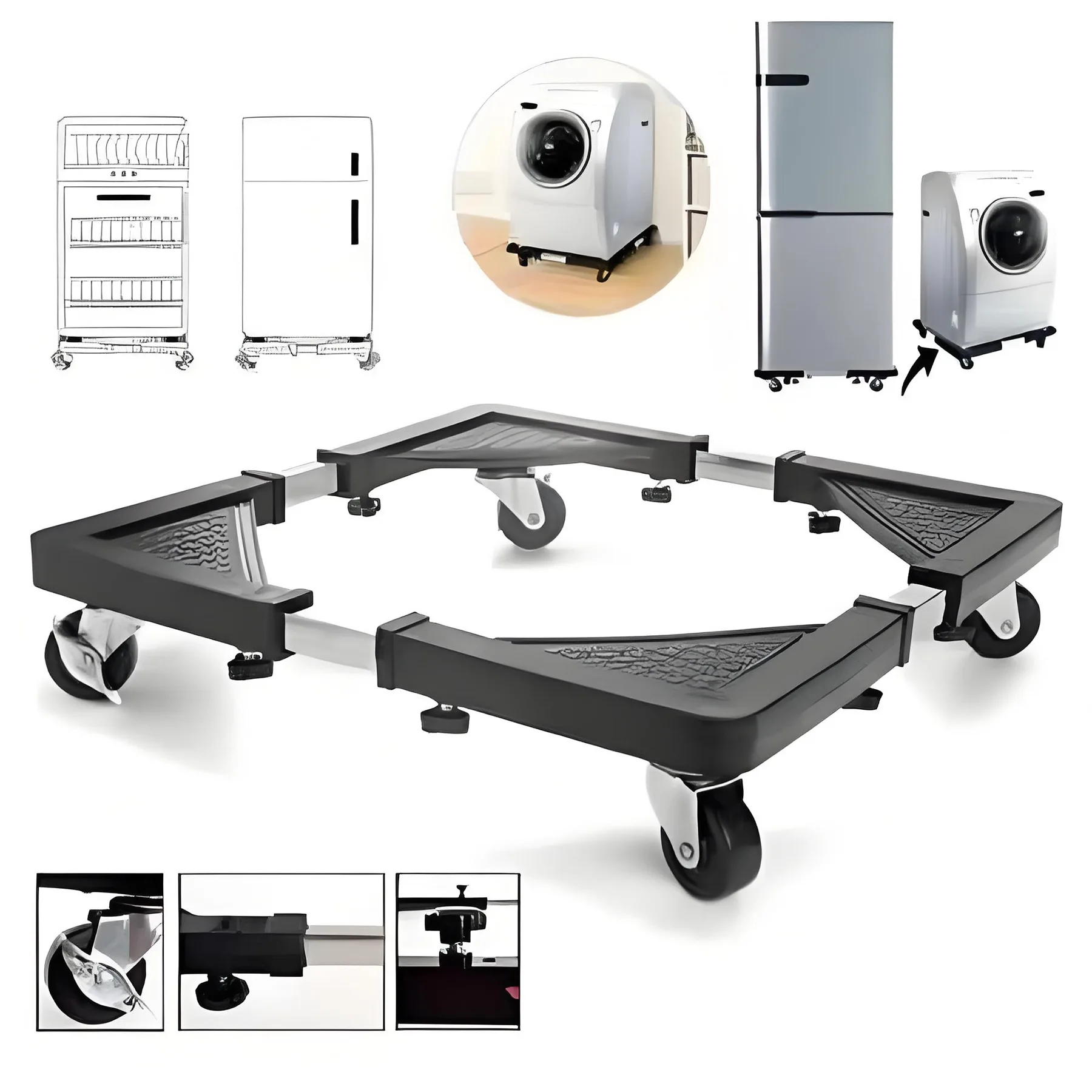 Refrigerator Washing Machine Base Stainless Steel Frame Movable Universal Caster Wheel Universal Bracket Heightened Support