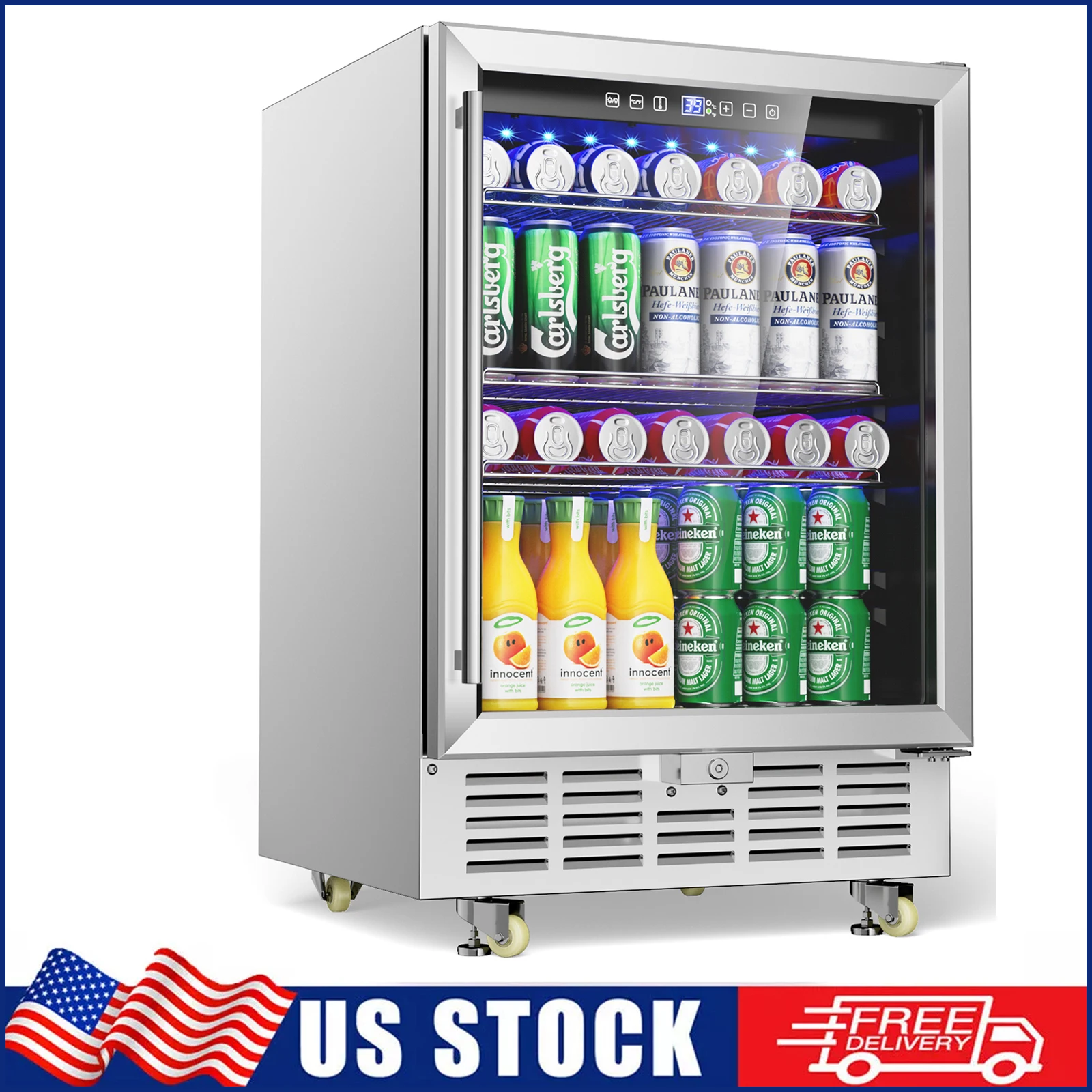 Outdoor Refrigerator Stainless Outdoor Fridge for Outdoor Kitchen Patio Built-in/Freestanding 24 Inch Undercounter Refrigerators