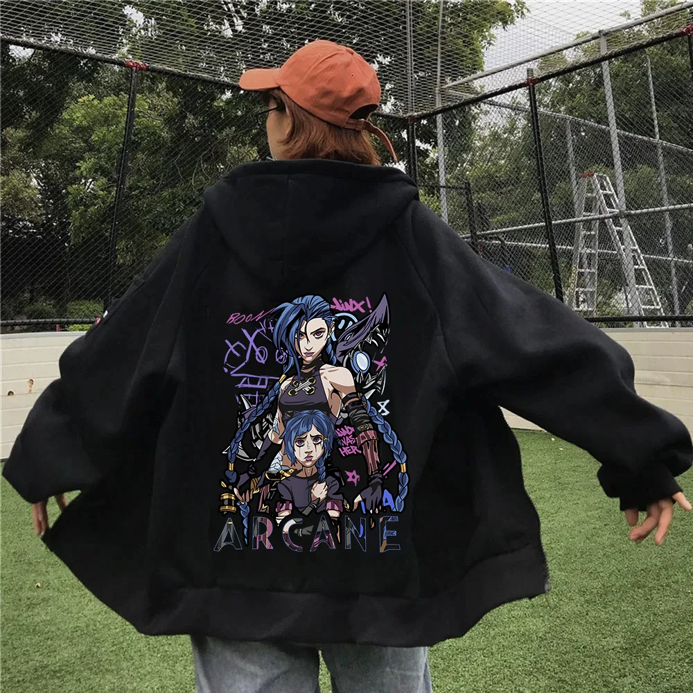 Arcane-Jinx Graphic Zipper Hoody Men Women Hip Hop Fashion Zip Up Sweatshirt Men Oversized Pullover Hoodie Streetwear Tops