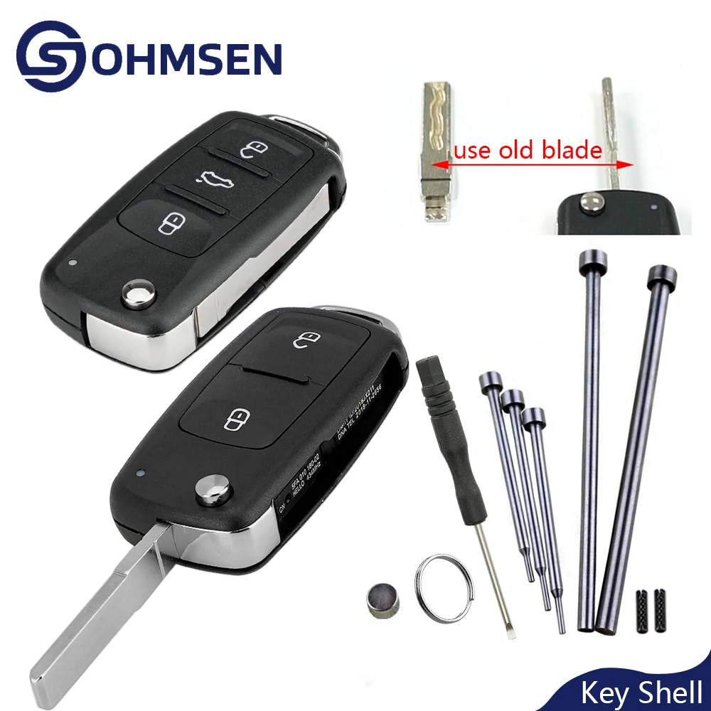 

Корпус для ключа-брелока OHMSEN Filp Car Remote Key Fob для VW Volkswagen Beetle Caddy Golf Jetta Polo Tiguan Touran, замена корпуса ключа.