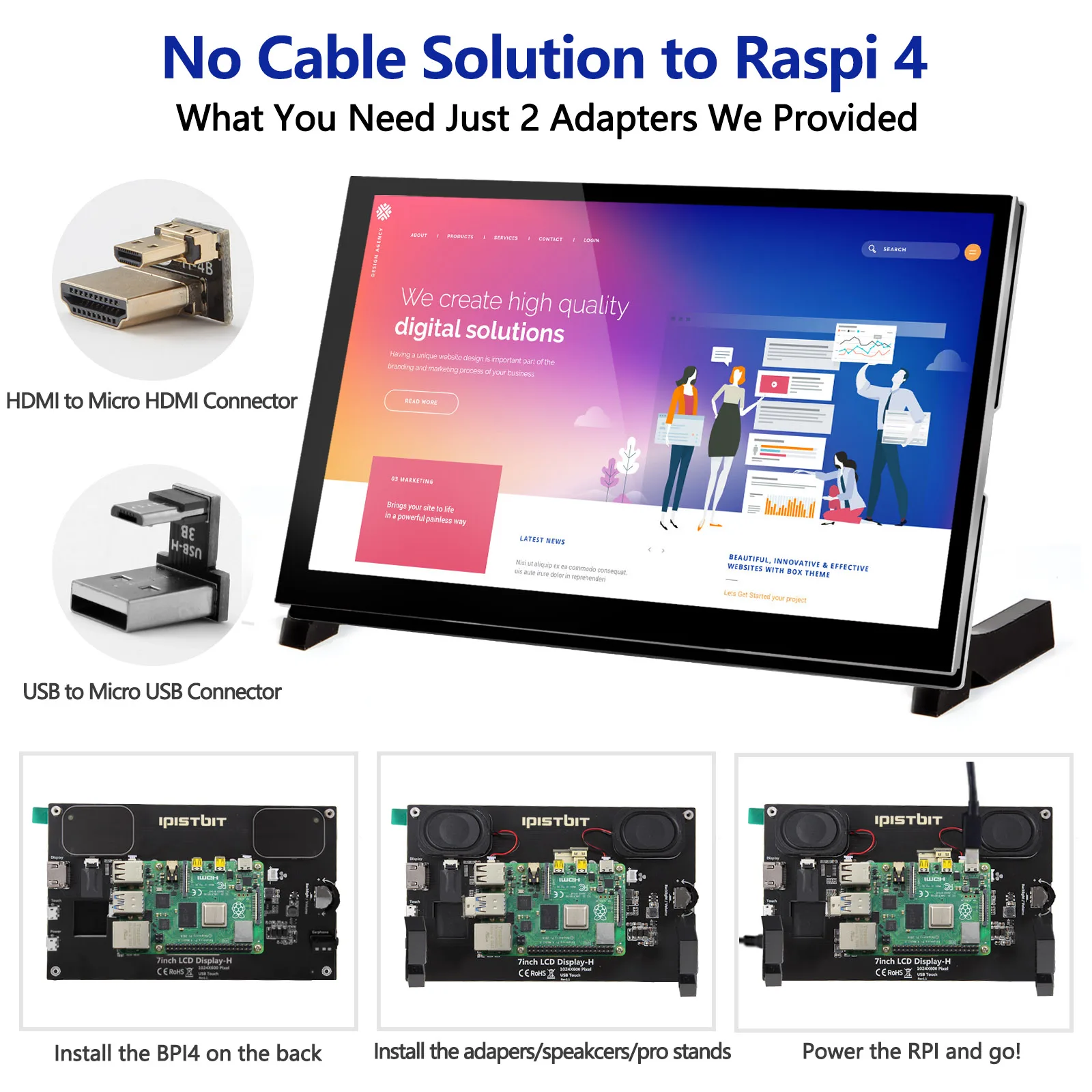 7 Inch Touch Screen 1024x600 IPS HD LCD HDMI Display for Raspberry Pi 5 4B 3B+ OPI AIDA64 PC Secondary Screen