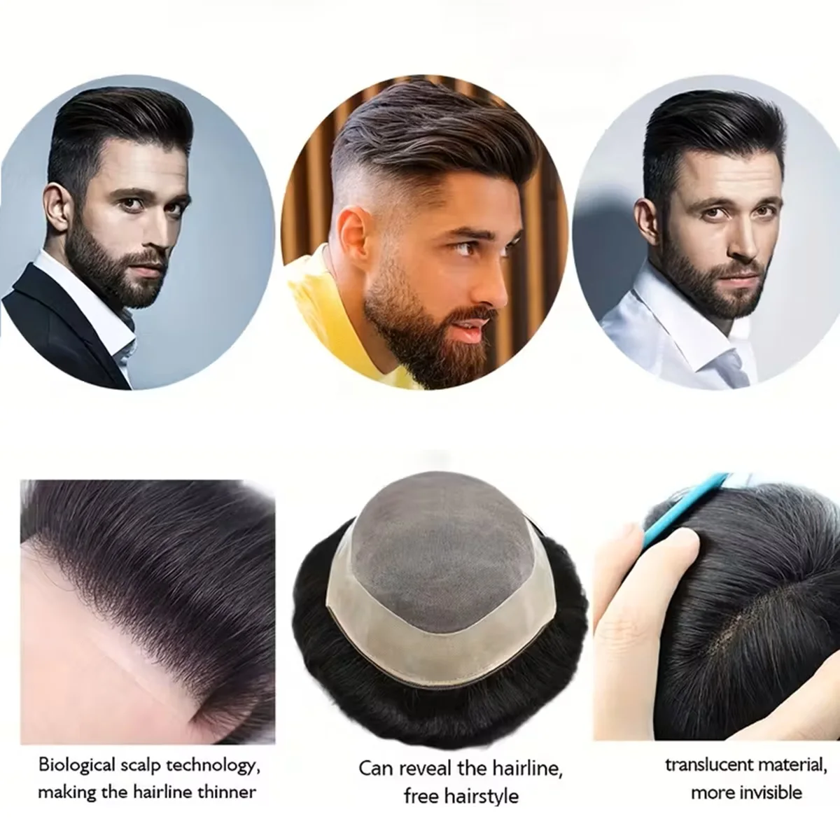 غرامة أحادية الرجال الشعر المستعار شعر بشري حقيقي نظام الشعر دائم للرجال بولي PU حول تنفس الشعر الاصطناعي حل تساقط الشعر الرجال