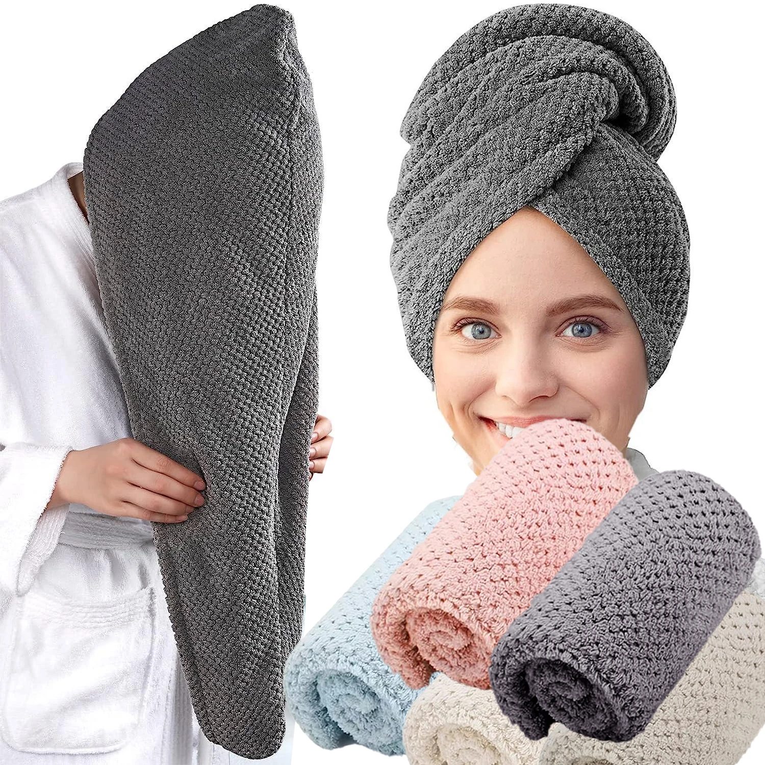 Weiche, saugfähige Haartrocknungskappe, Haarhandtuchwickel mit Ananas-Textur, fusselfreie, wiederverwendbare Mikrofaser-Haarkappe für trockenes Haar für Frauen – Detail 1