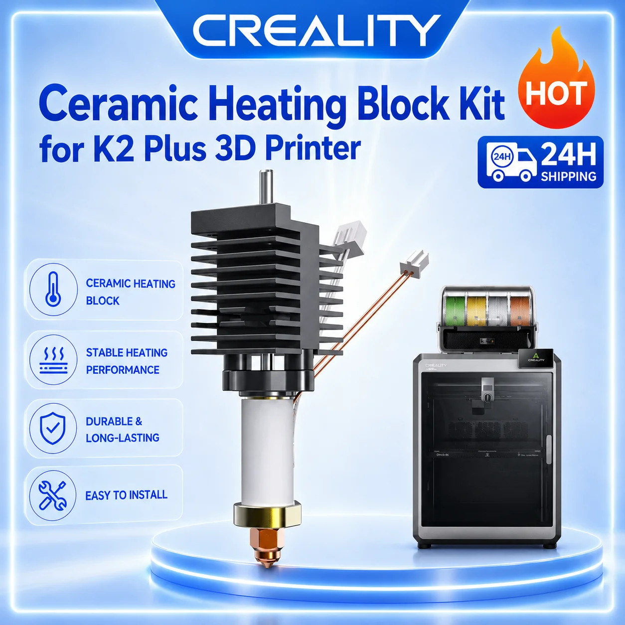 Creality Original K2 Plus Ceramic Heating Block Kit 350°C High Temperature Resistance Ceramic Heater Block Kits 3D Printer Parts