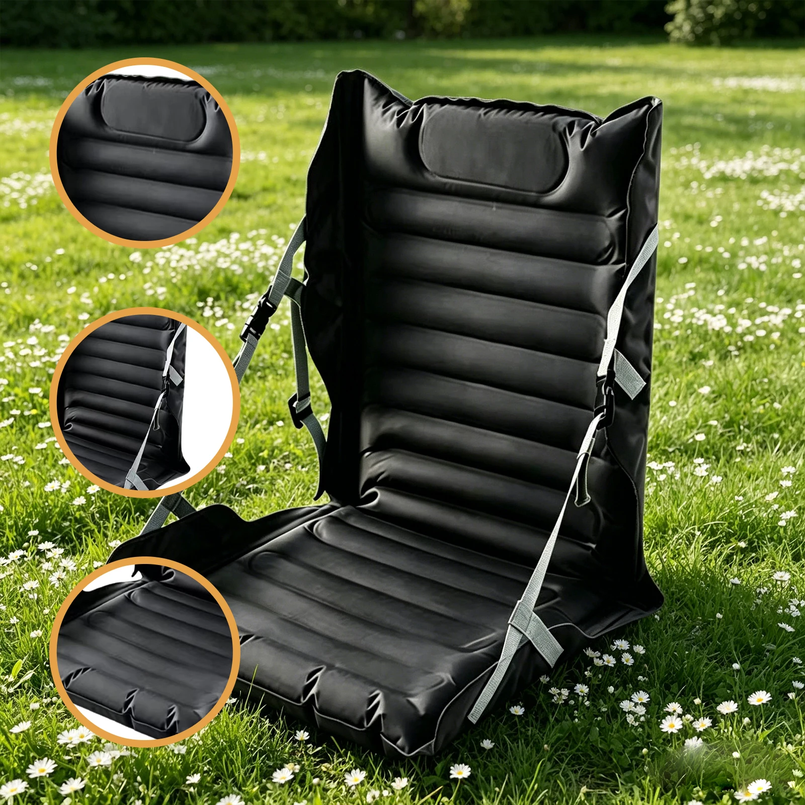 Inflatable Folding Seat Cushion with Back Support Lightweight Portable Air Sitting Pad for Stadium Camping Travel Airplane Green - view 5
