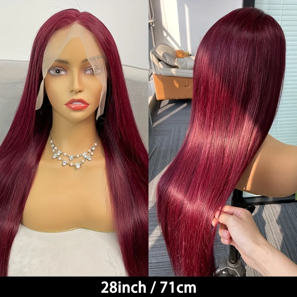 99J Red Burgundy Colored HD Transparent Pre Plucked Lace Frontal Human Hair Wigs 13x4 Straight HD Lace Front Wig Human Hair Wigs