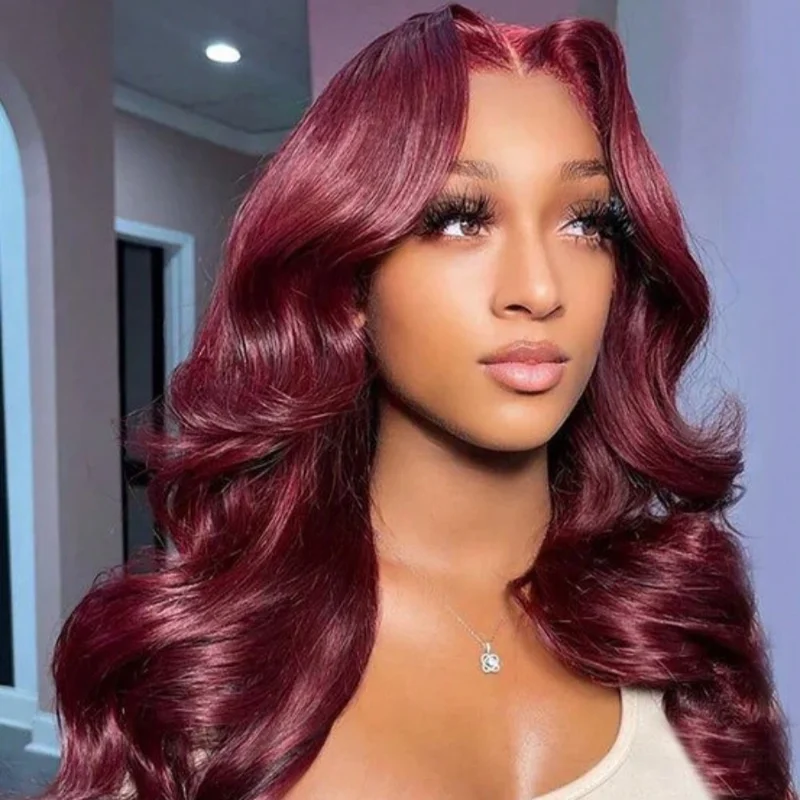 28 بوصة 99j بورجوندي الدانتيل الجبهة الباروكات شعر الإنسان 200% الكثافة 13x4 الجسم موجة الدانتيل الجبهة الباروكات قبل قطعها شعر الإنسان للنساء #1