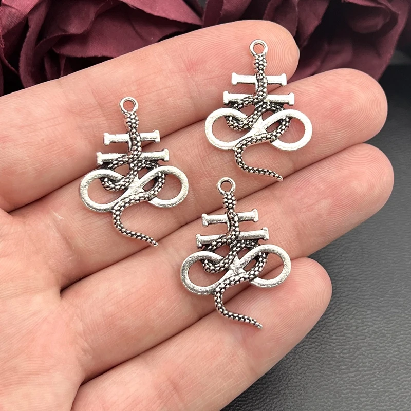 5pcs Antique Silver Leviathan Cross with Snake Pendant Charm,Satan Charm For Manual Crafting  DIY Jewelry Accessories