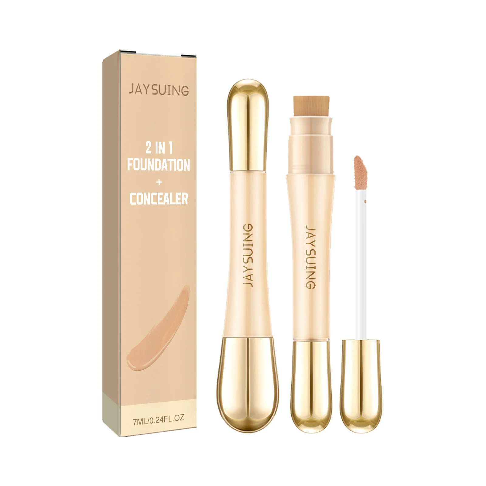 Jaysuing 7ml 2in1 Concealer Foundation Makeup Pen Dark Circle Cover Blemish Long-Lasting Concealing Face Brightening Contouring