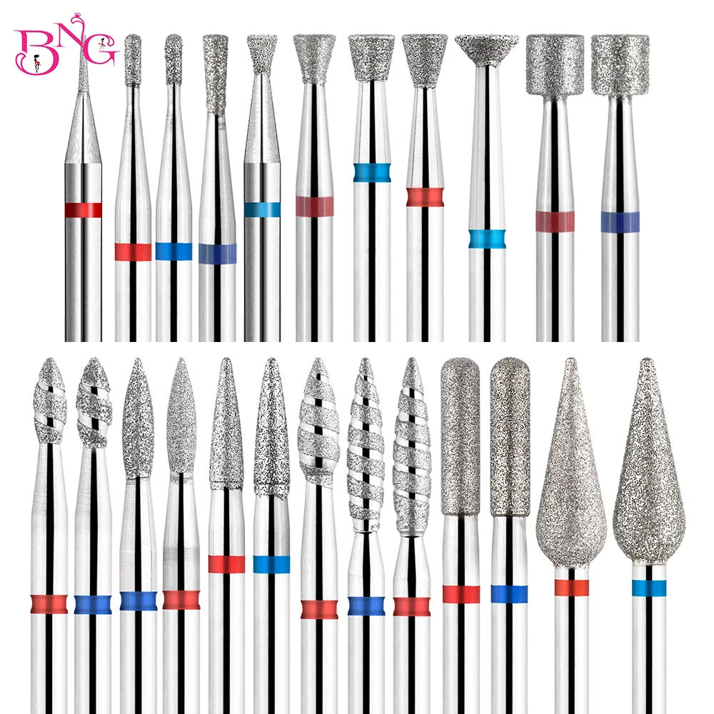 Diamond Nail Drill Bits 3/32\'\' Russian Manicure Drill Bits Rotary Burr Cuticle Flame Tip Nail Accessories Tools Dead Skin Remove