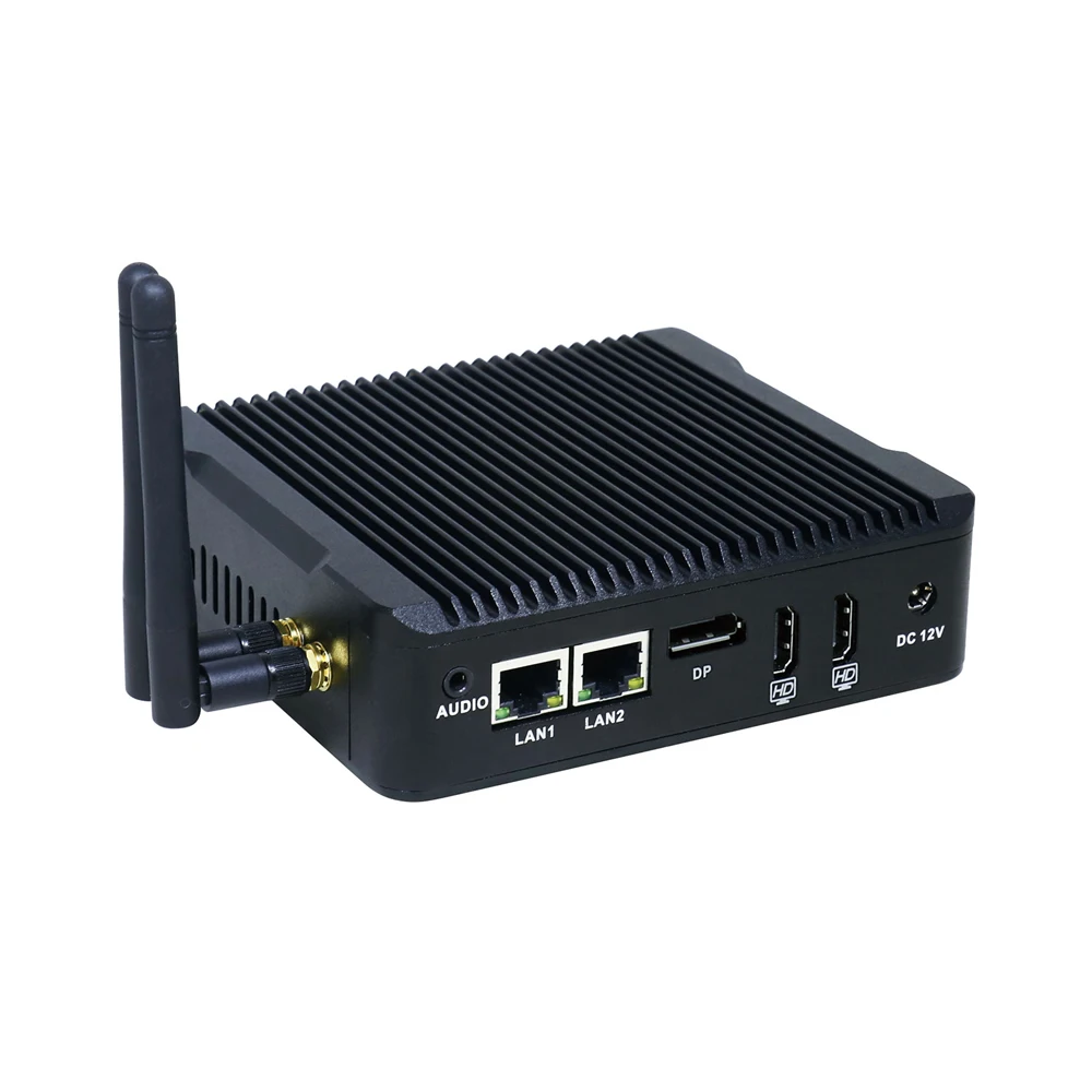 كمبيوتر صغير بدون مروحة من HUNSN، كمبيوتر صناعي، Windows 11/Linux Ubuntu، Pentium N3700 J3710، BX08، 2LAN، DP، 2HD، فتحة SIM، Vesa Mount، WOL
