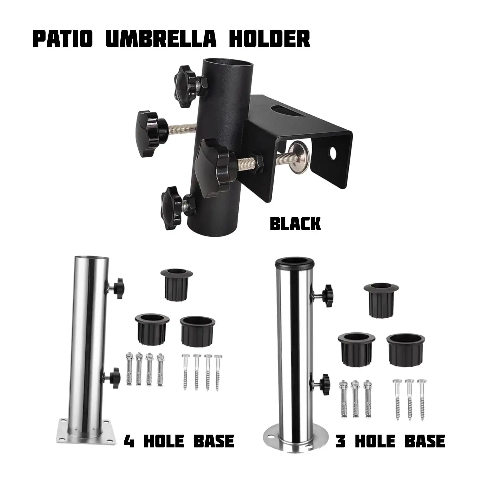 Deck Mount Patio Umbrella Holder Base Flagpole Easy to Install Metal Clamp Parasol Stand for Park Courtyard Fence Garden