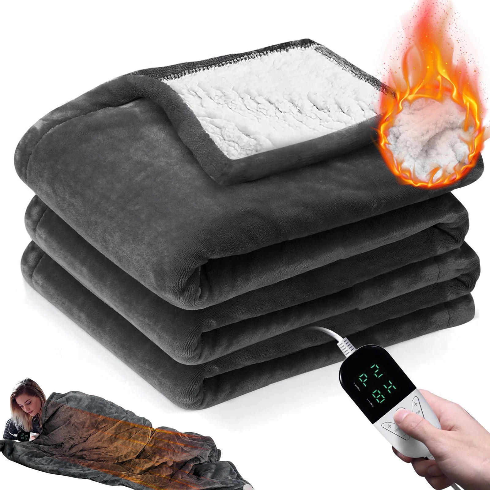 Couverture chauffante en flanelle pour une personne, chargement USB, châle chaud, 6 vitesses de température, pour intérieur et extérieur, voiture, voyage, conservation de la chaleur