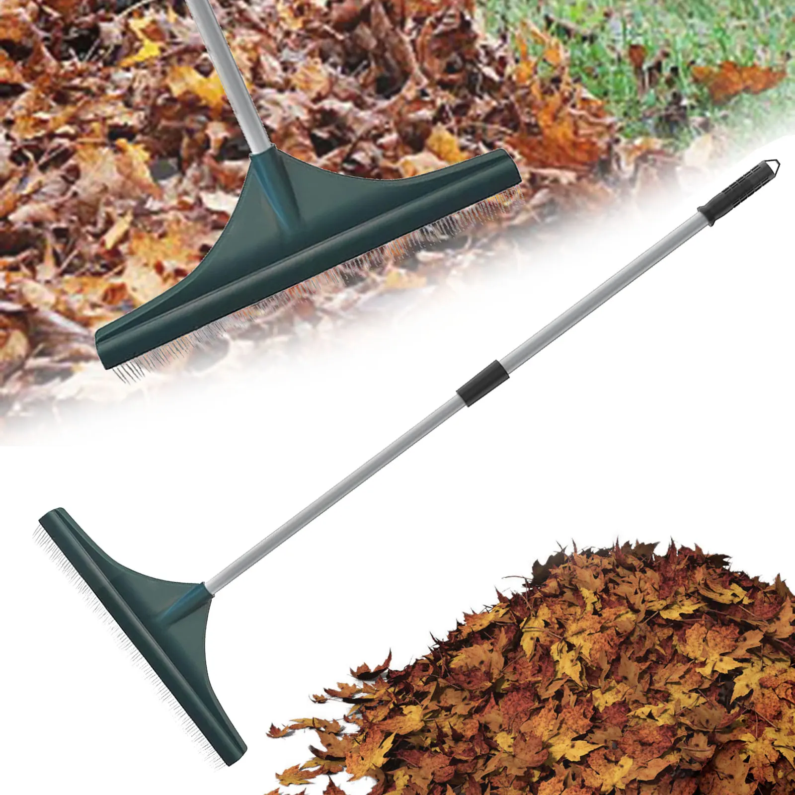 Telescopic Artificial Turf Rake Multifunctional Grass Brush Broom Leaf Cleaner for Lawn Turf Garden Yard Maintenance