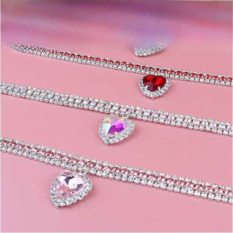 Śliczna luksusowa obroża dla kota Regulowany naszyjnik dla kota Spersonalizowany wisiorek w kształcie serca Rhinestone Kitten Puppy Collar Pet Grooming Accessorie — zdjęcie 2