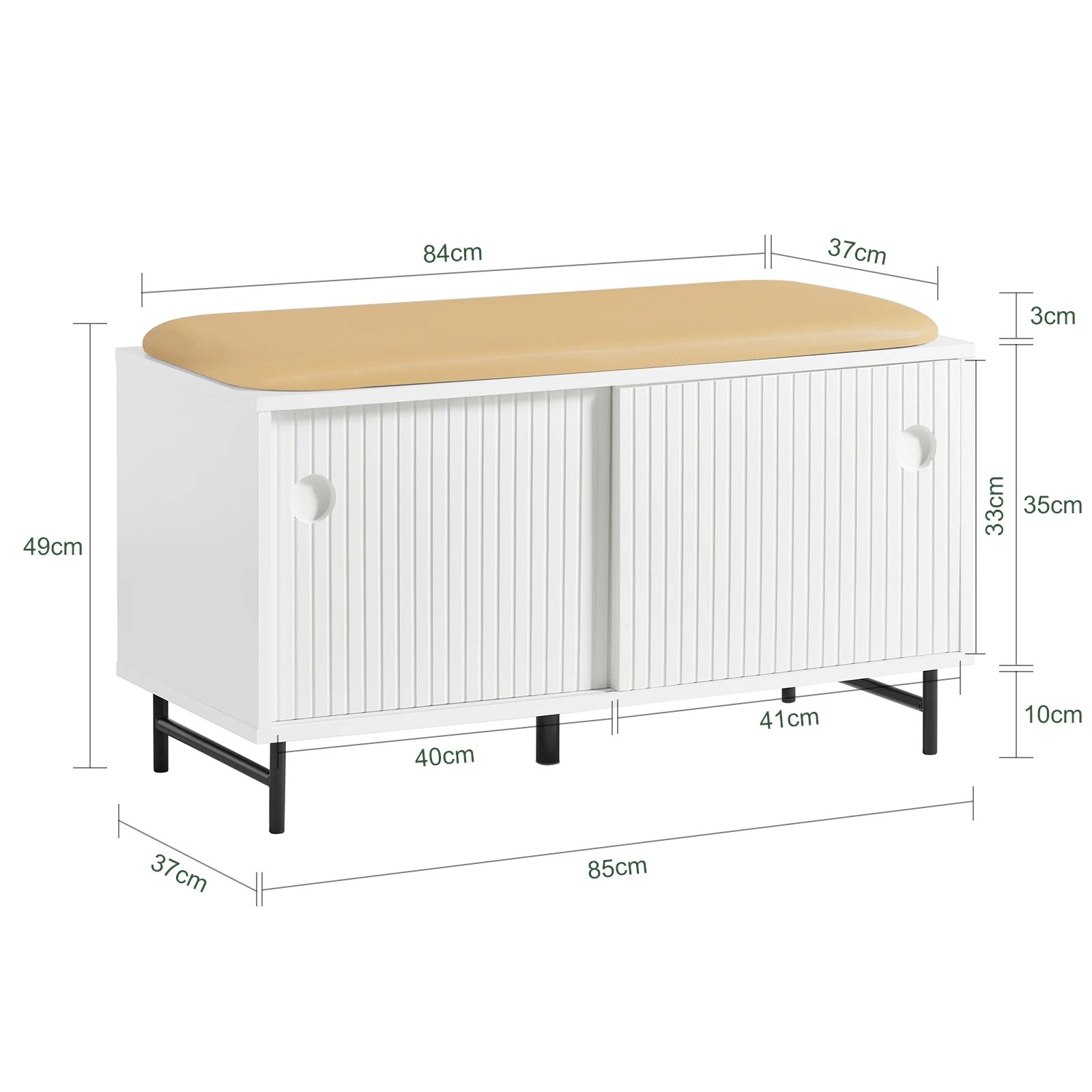 SoBuy FSR116-W Schuhbank mit Sitzfläche und Schiebetüren Sitzbank mit Stauraum Schuhtruhe Garderobenbank Sitzkommode Schuhregal – Detail 1